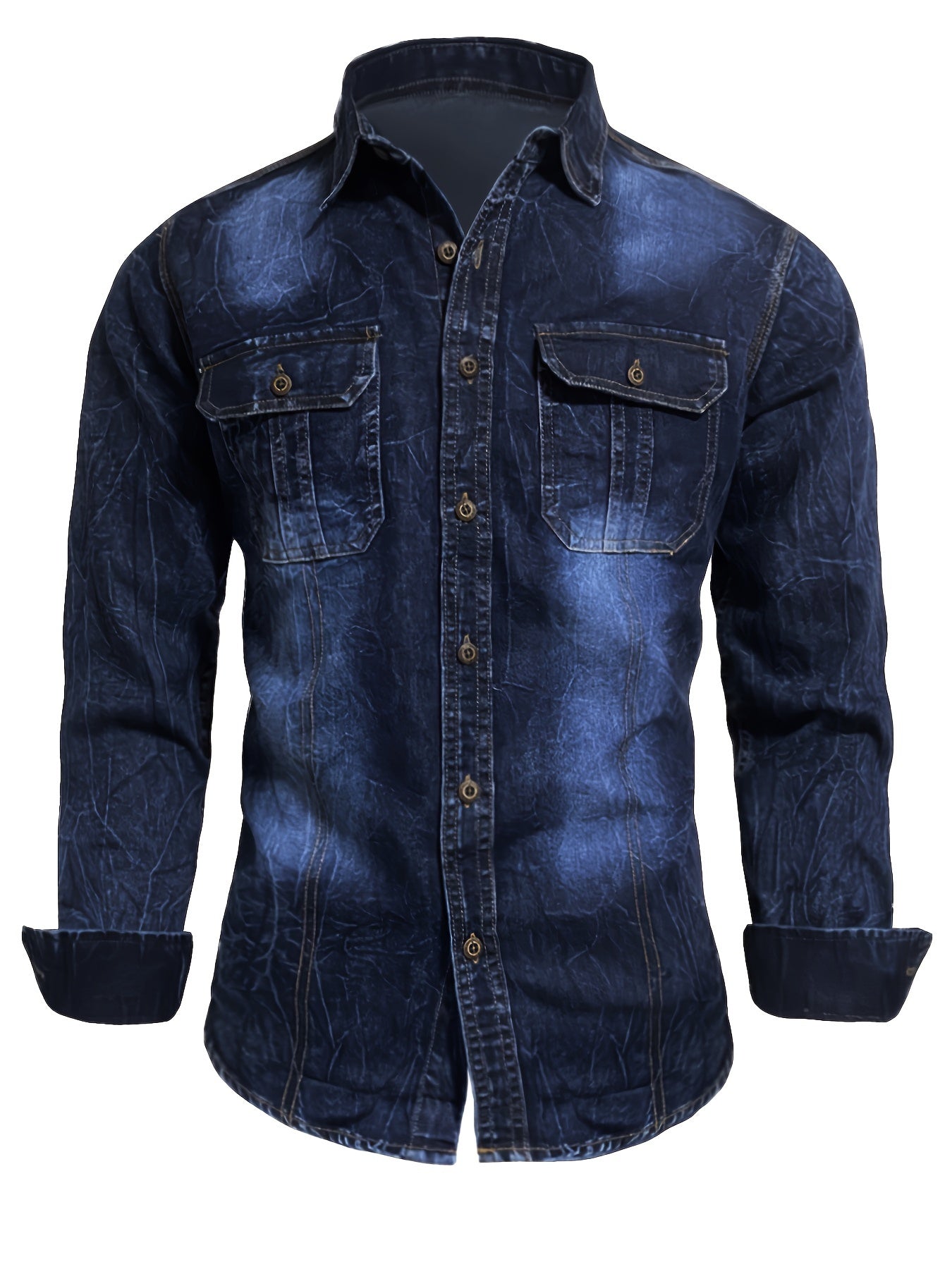 Camicia di jeans da uomo alla moda, nuova tendenza, camicetta di jeans da uomo, camicia di jeans primavera autunno, bad boy, affascinante, doppio taschino, camicia di jeans casual a maniche lunghe, top di jeans versatile