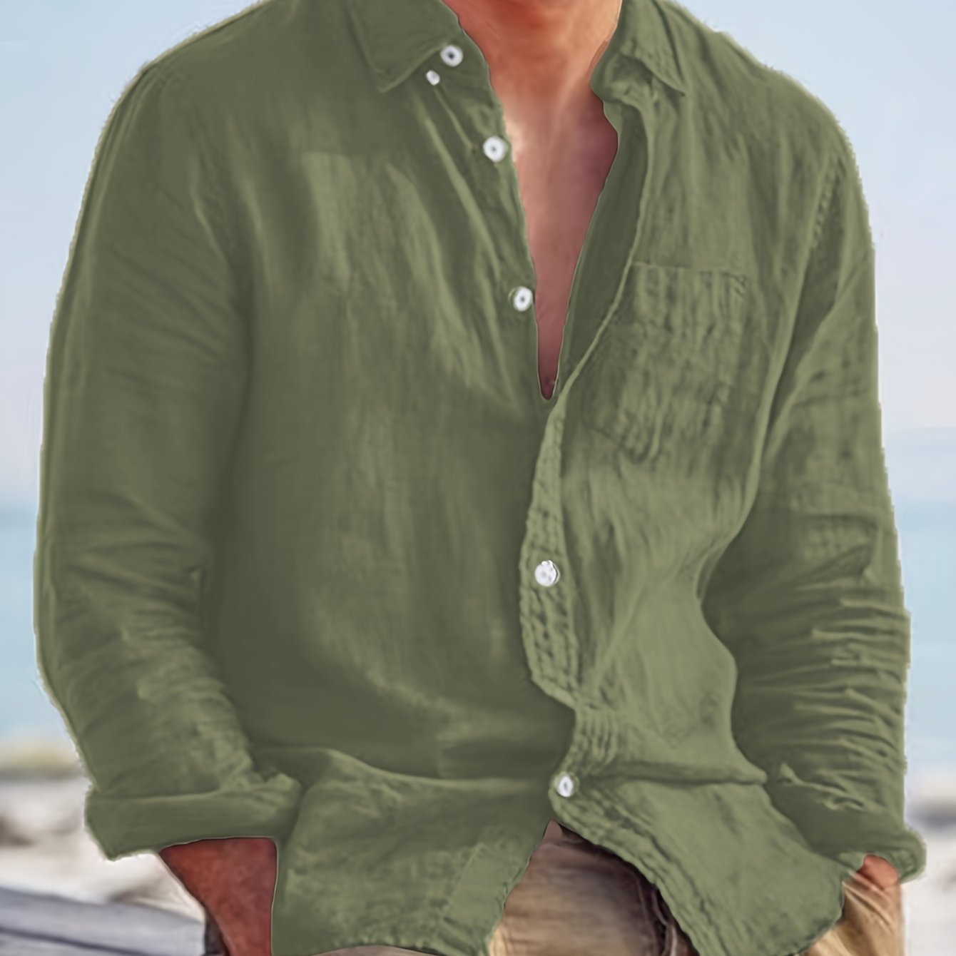 Camicia casual da uomo a maniche lunghe, alla moda, facile, comoda, trendy, tinta unita, con bottoni, adatta a tutti gli abiti, camicia a maniche lunghe