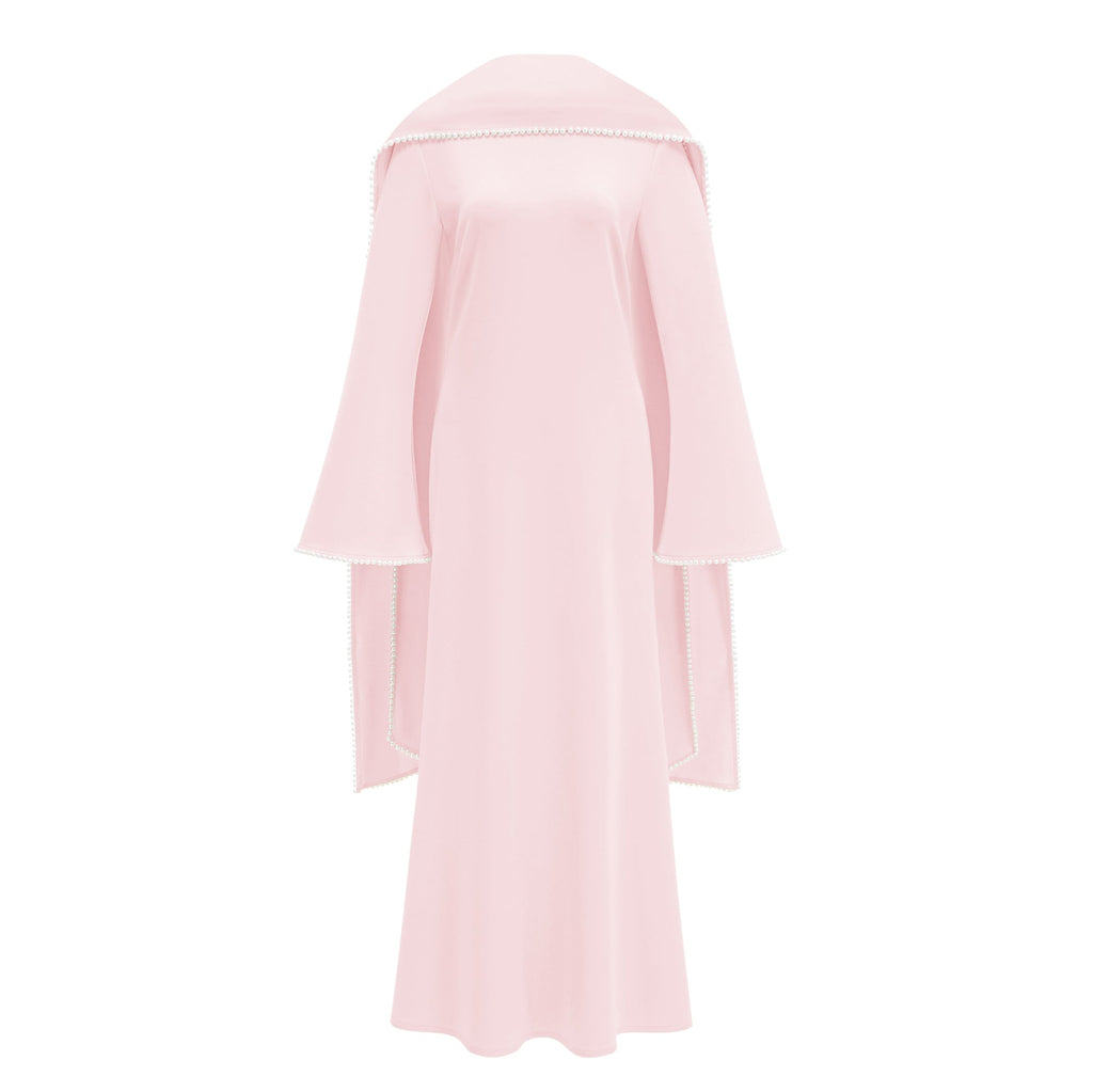 Piroska Pink Pearl Trim Shawl Detail Maxi Dress