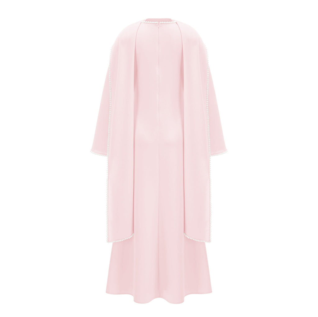Piroska Pink Pearl Trim Shawl Detail Maxi Dress