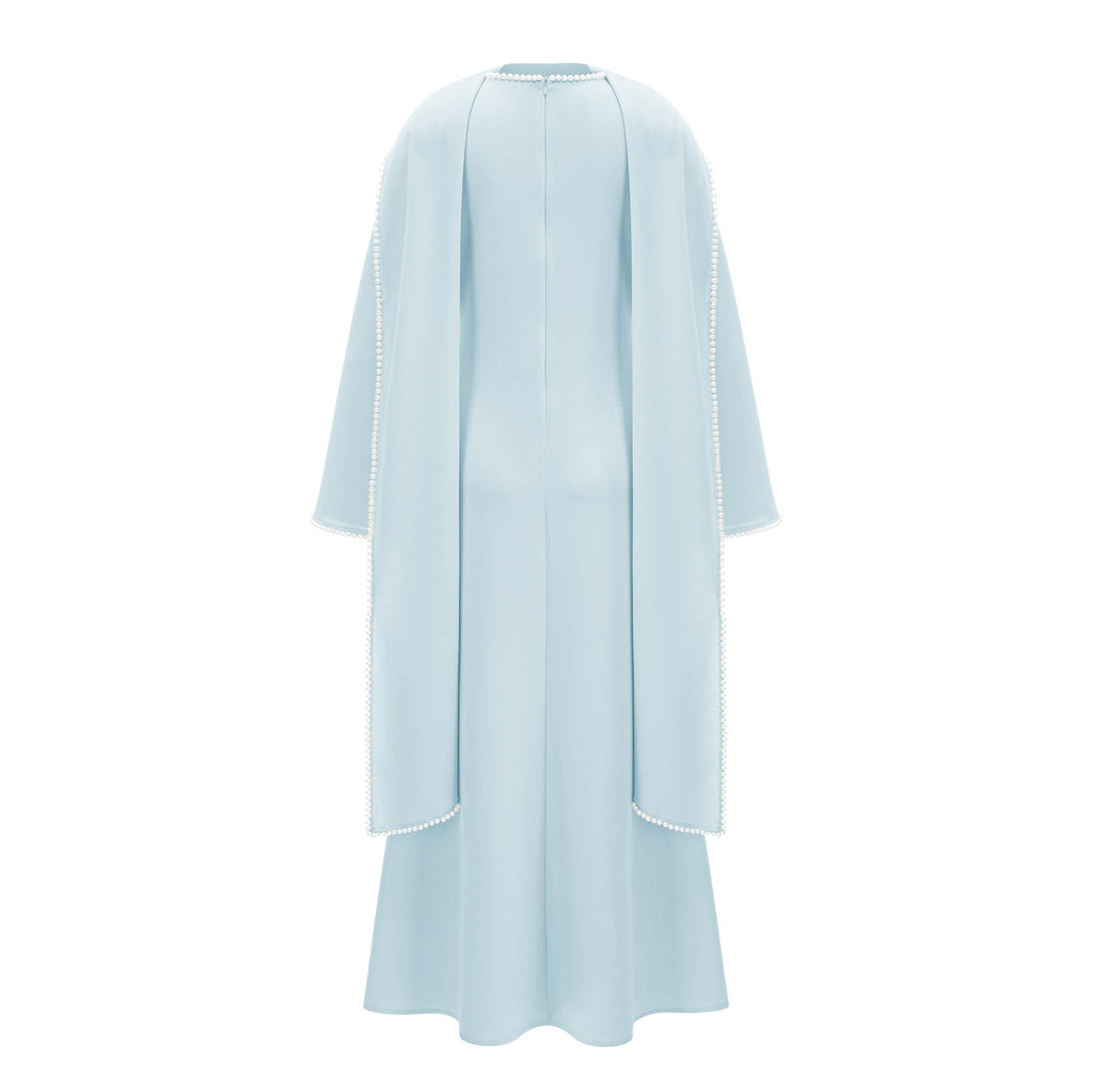 Piroska Blue Pearl Trim Shawl Detail Maxi Dress