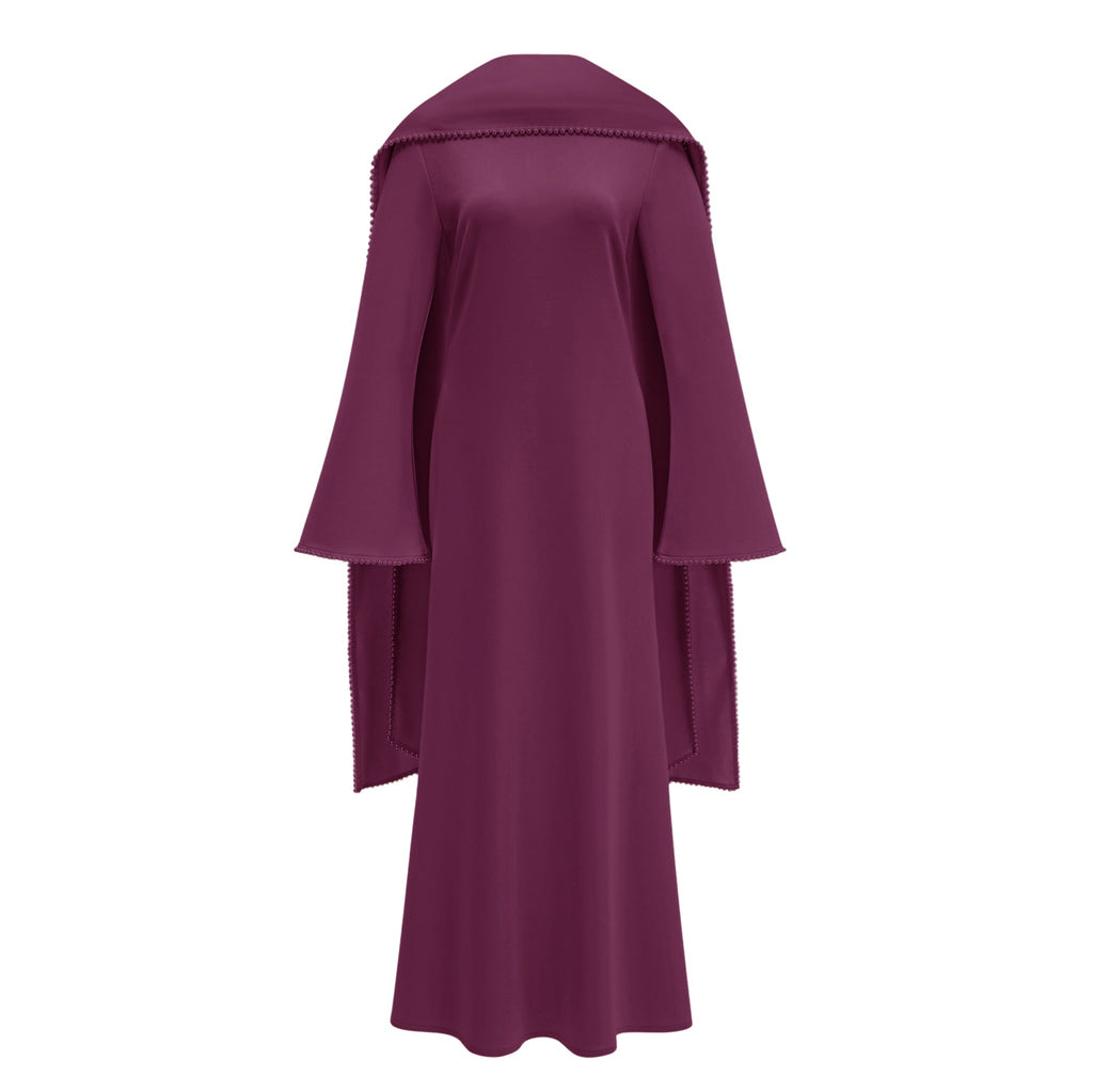 Piroska Purple Pearl Trim Shawl Detail Maxi Dress