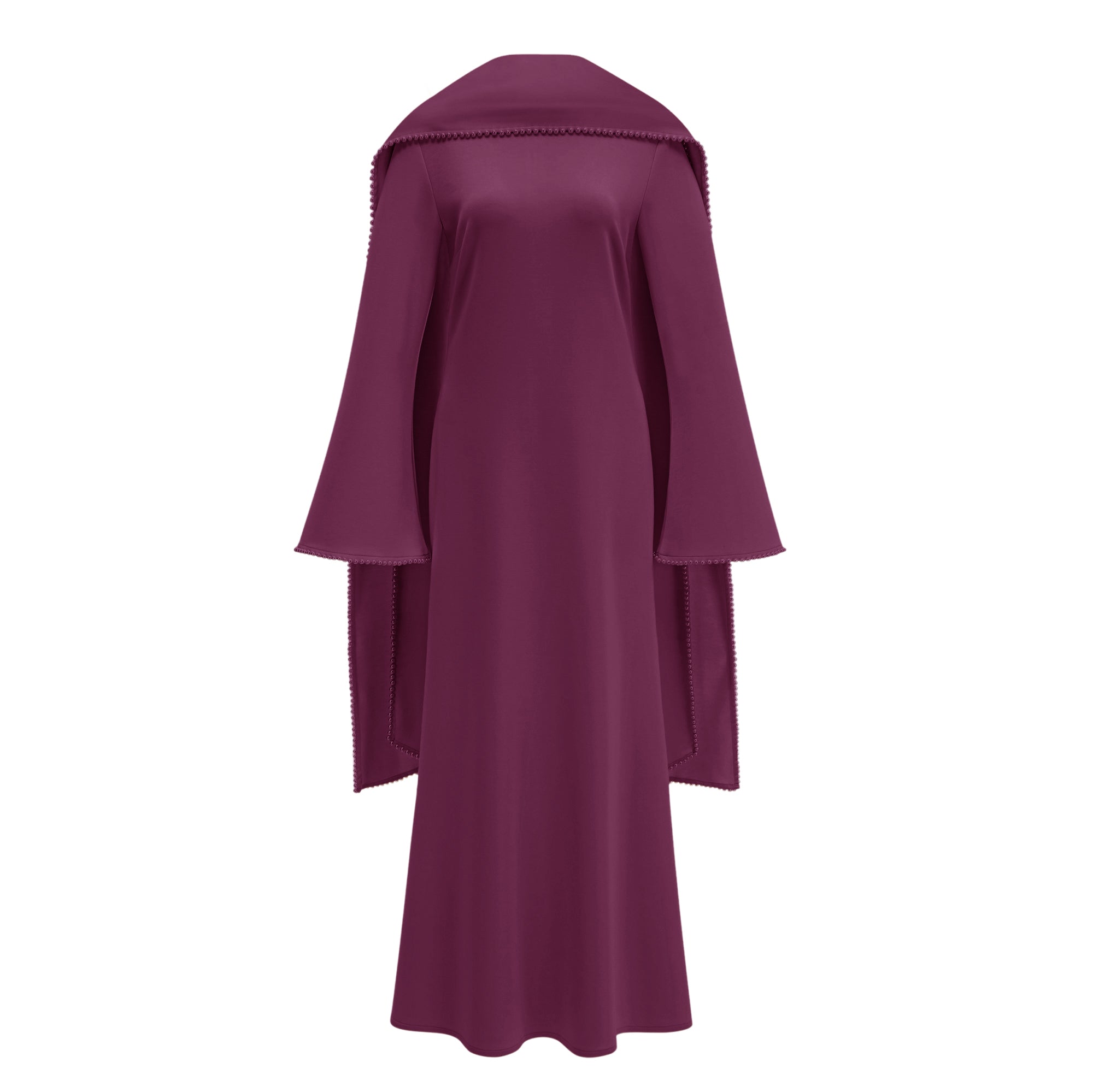 Piroska Purple Pearl Trim Shawl Detail Maxi Dress