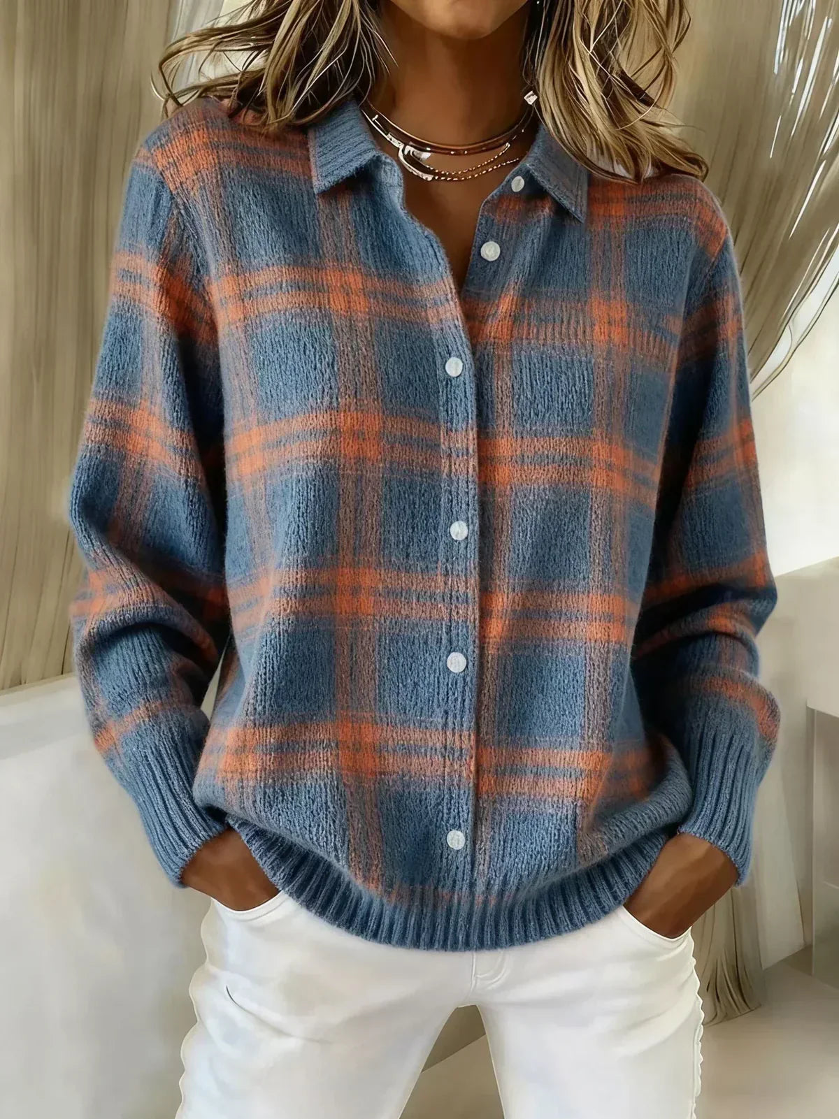 Sonia | Cardigan A Quadri In Maglia Morbida