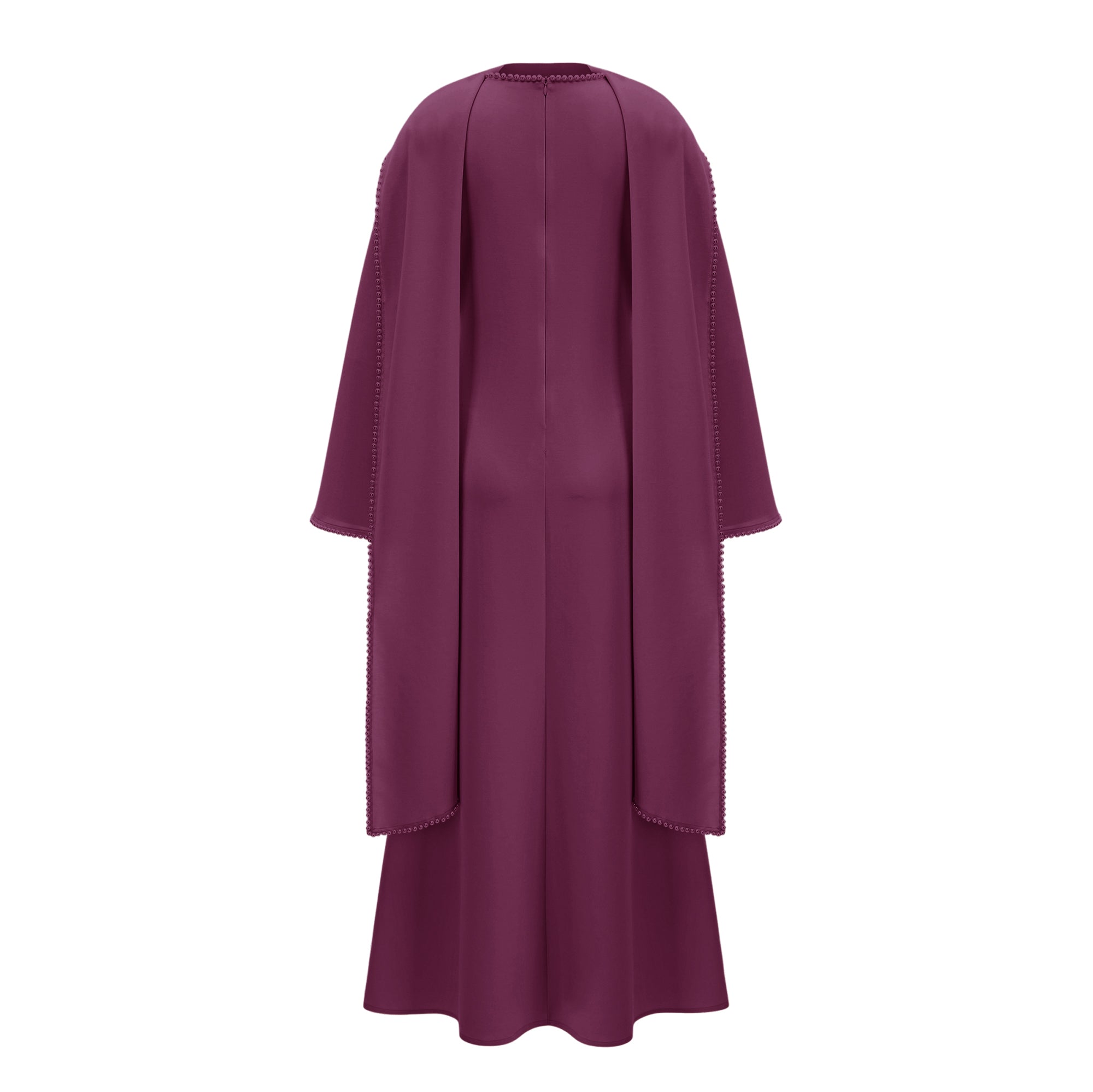 Piroska Purple Pearl Trim Shawl Detail Maxi Dress