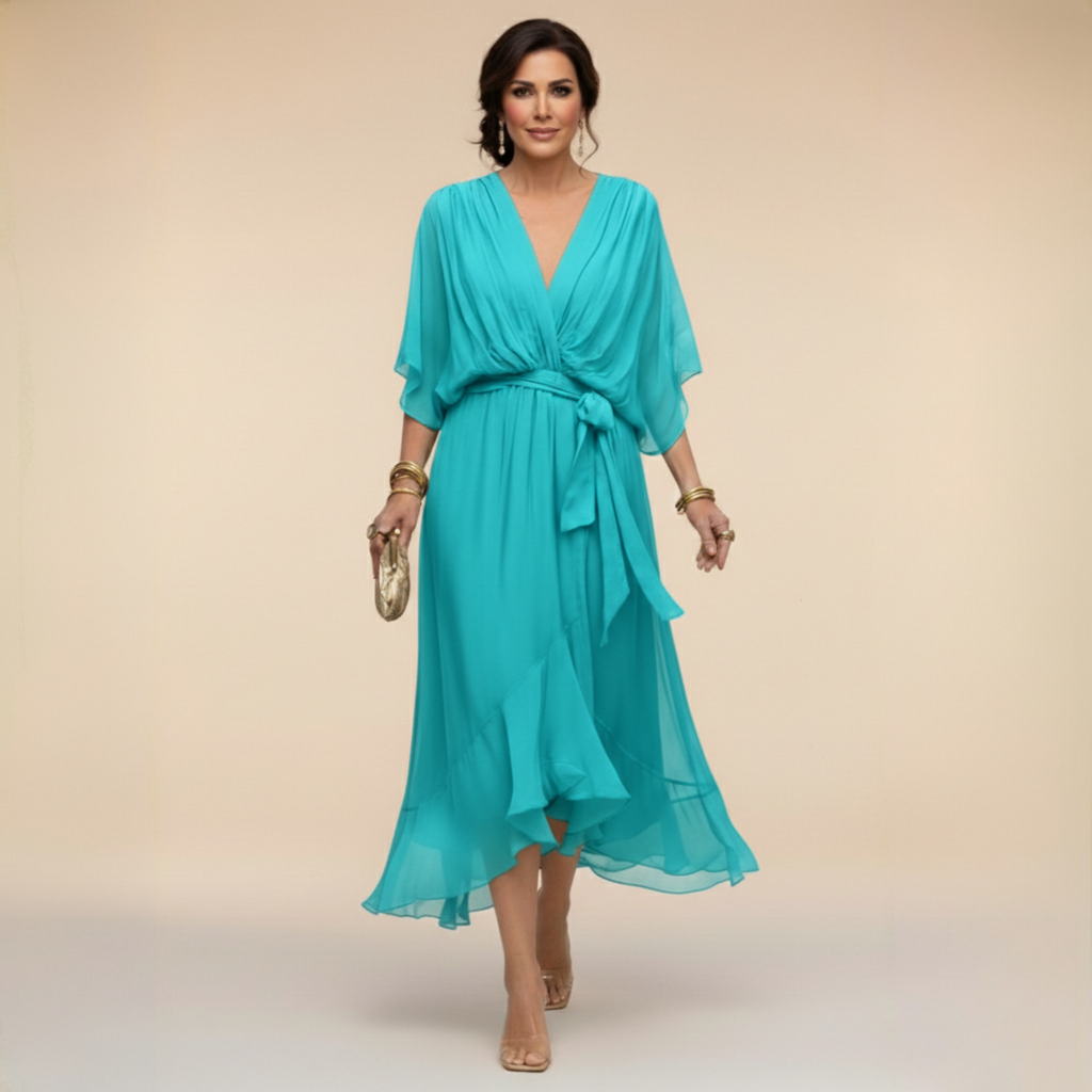 Monica - Vestito in chiffon con scollo a V