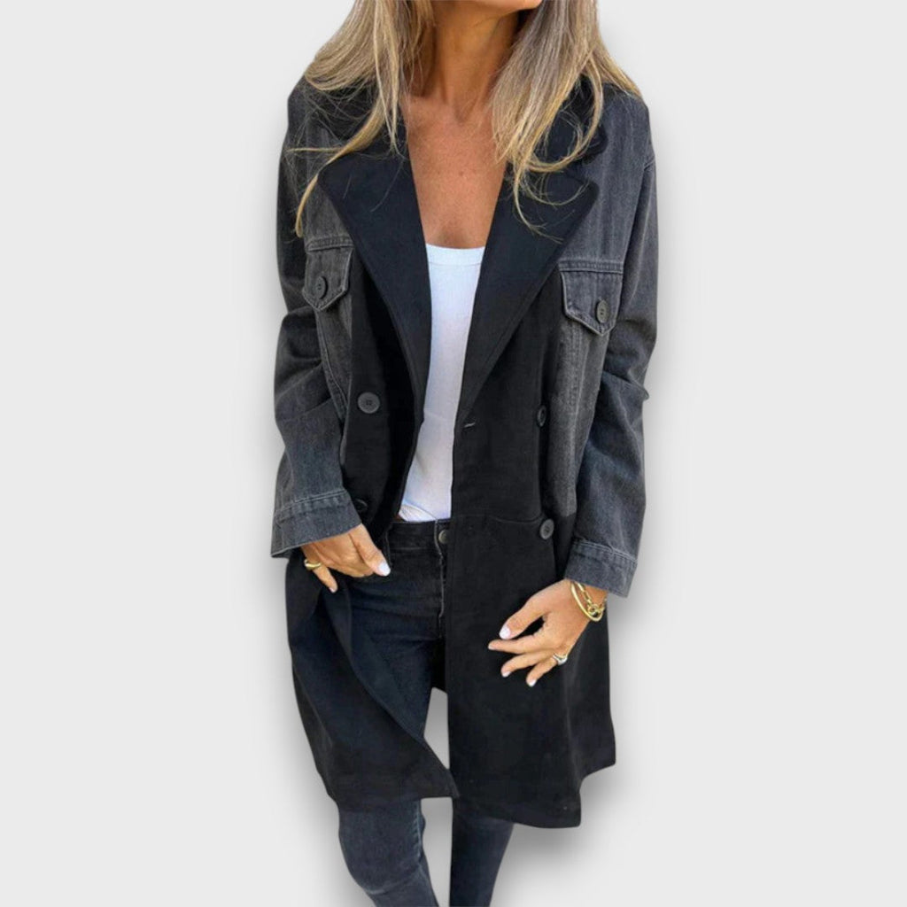 Ariana – Cappotto in Denim e Finta Pelle Scamosciata