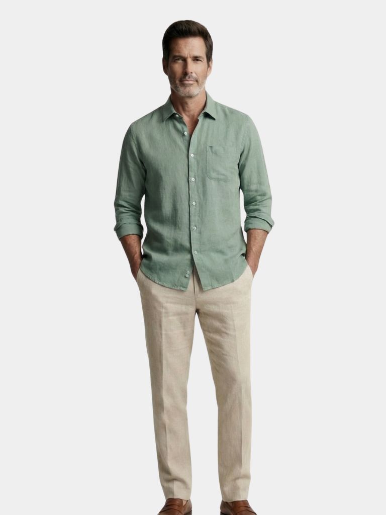 Camicia Essenziale in Lino con Maniche Lunghe