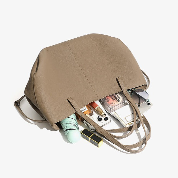 Elegant Genuine Pebbled Leather Tote Bag with Pouch