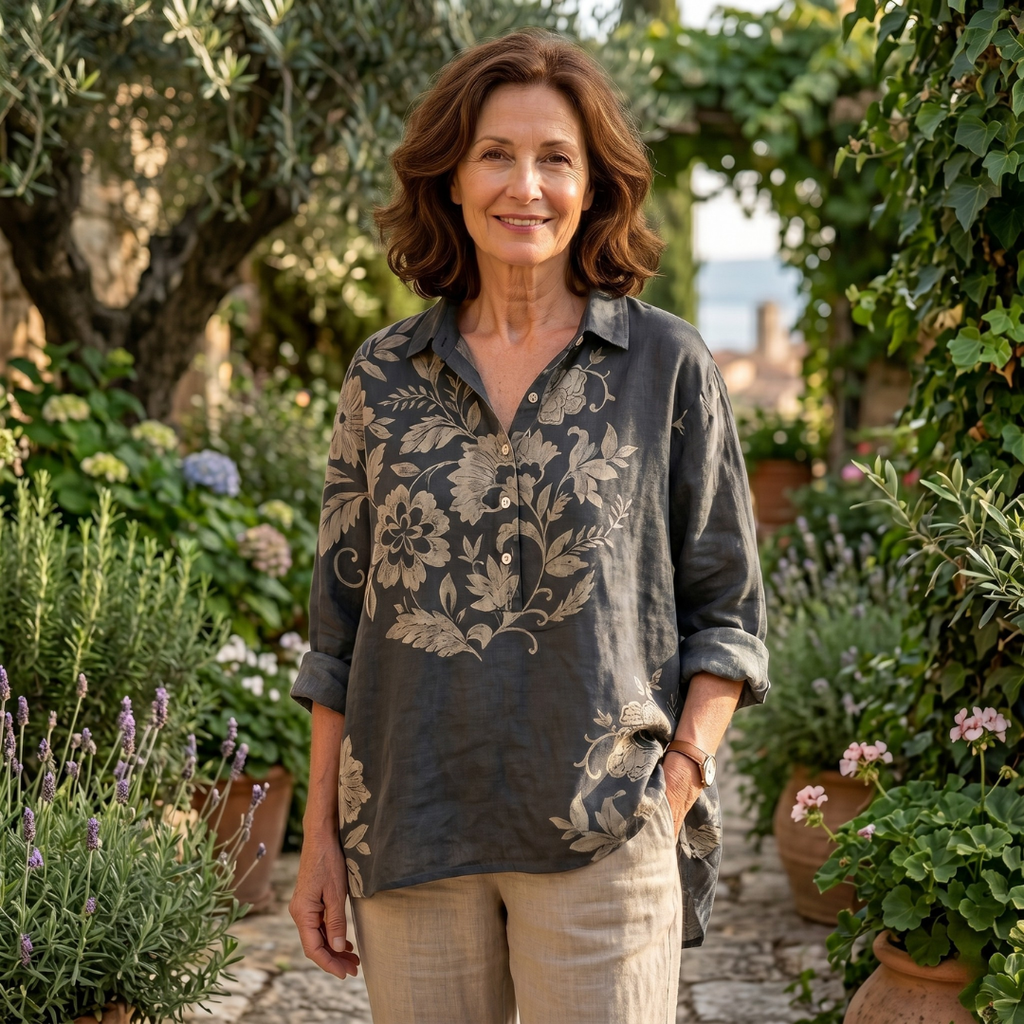 Chiara | Blusa elegante in lino con stampa floreale