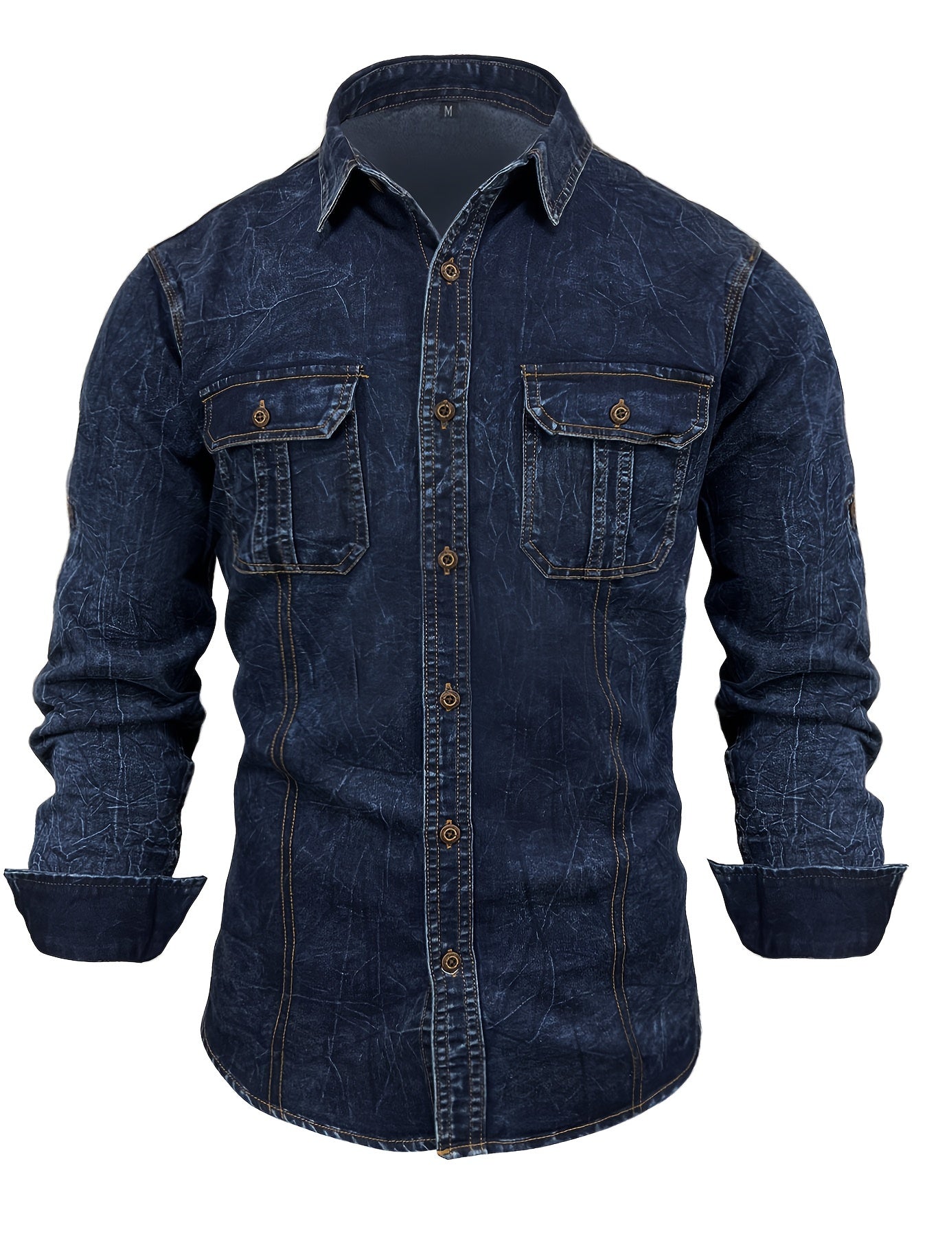 Camicia di jeans da uomo alla moda, nuova tendenza, camicetta di jeans da uomo, camicia di jeans primavera autunno, bad boy, affascinante, doppio taschino, camicia di jeans casual a maniche lunghe, top di jeans versatile