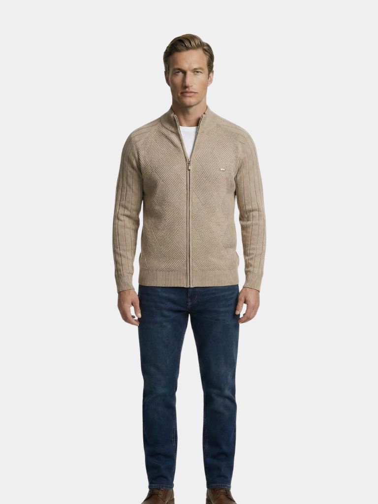Giaccone Jacquard a Zip in Maglia Colore Unito