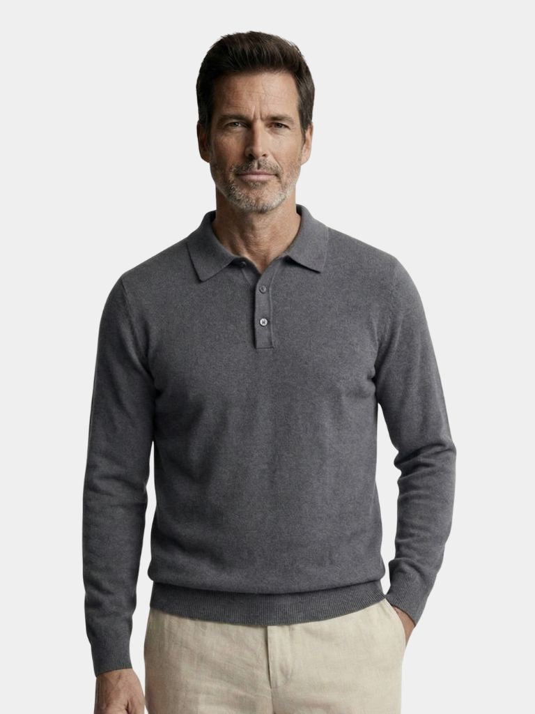 Pullover Polo con Bottoni in Lana