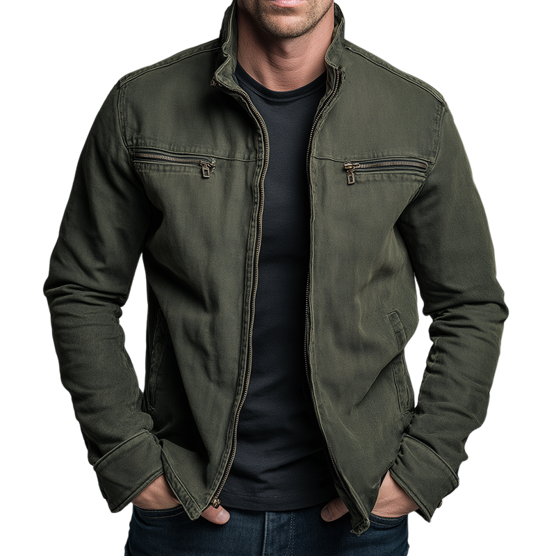 Giacca Denvera in Cotone Vintage con Chiusura a Zip