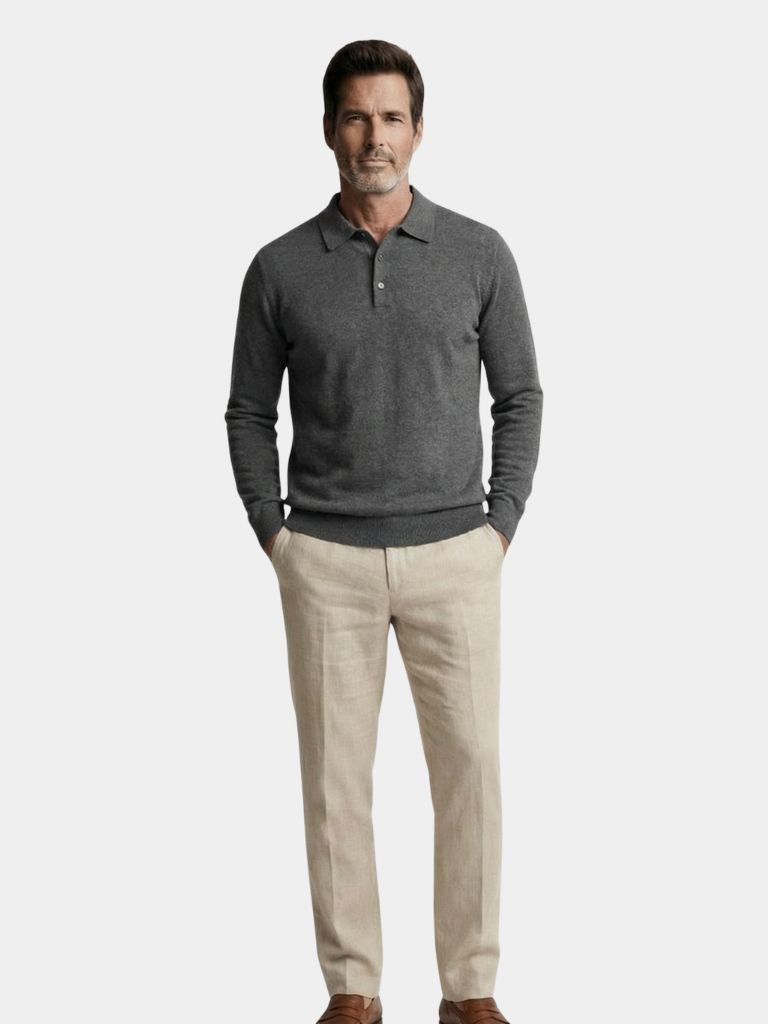 Pullover Polo con Bottoni in Lana
