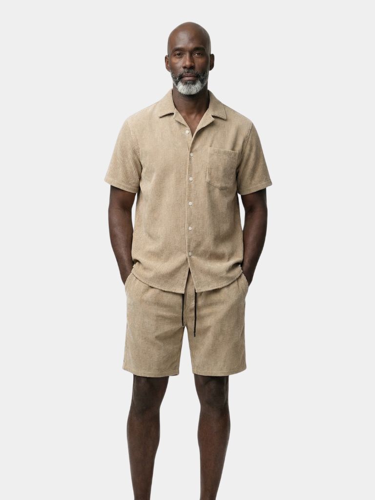 Set Estivo in Velluto a Corda con Pantaloni Corti e Camicia