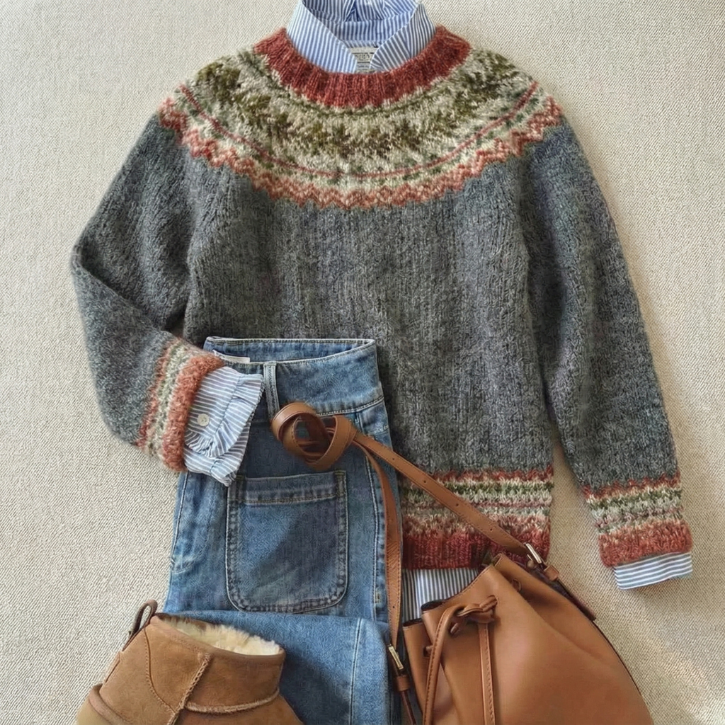 Ceylan Women’s Fair Isle Sweater Vintage Nordic Pattern