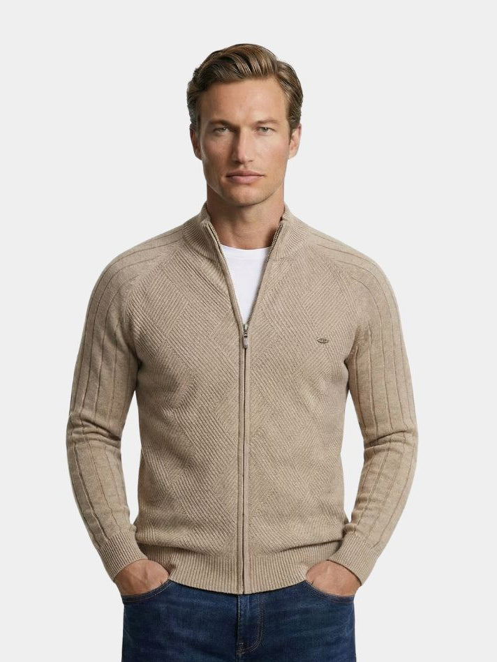 Giaccone Jacquard a Zip in Maglia Colore Unito