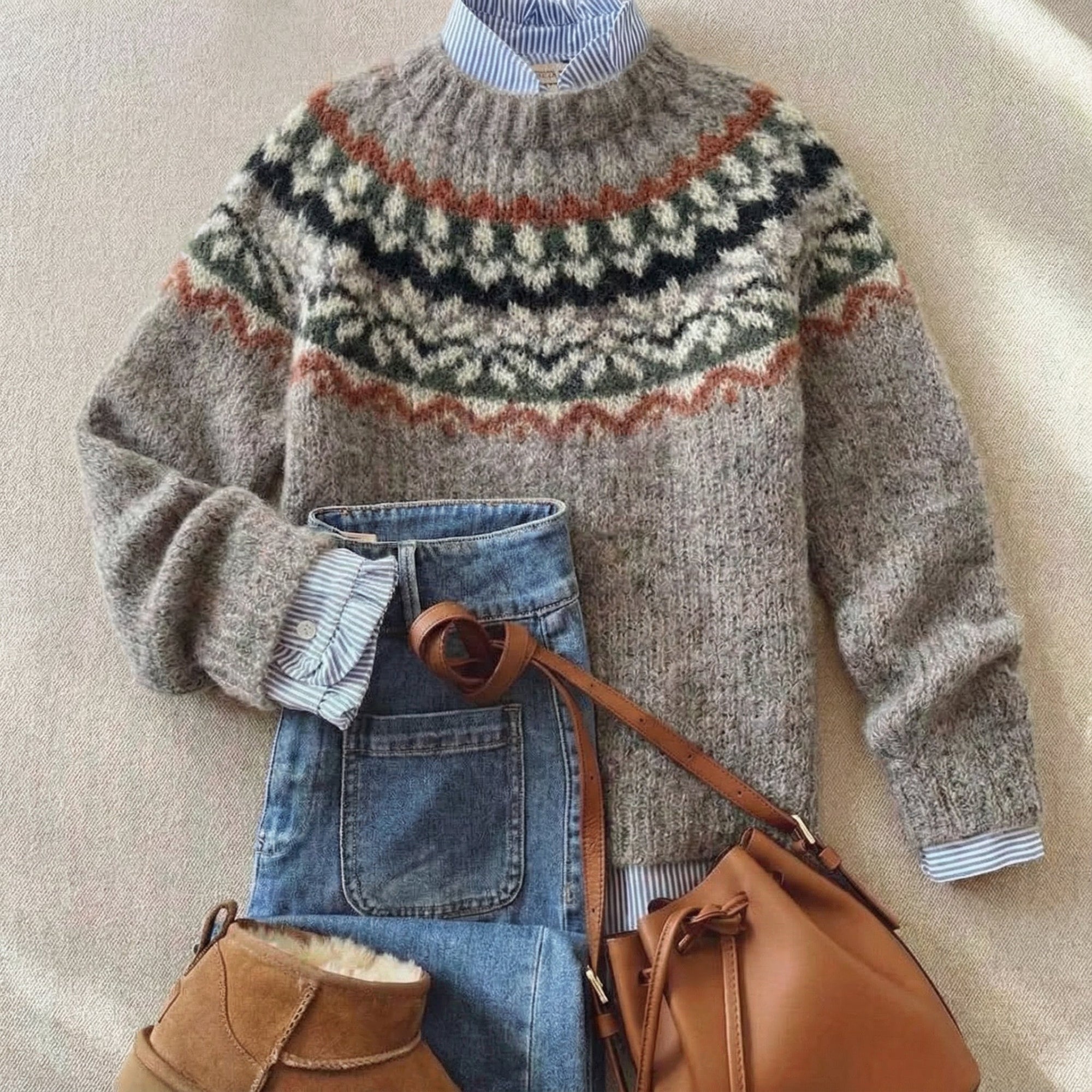 Ceylan Women’s Fair Isle Sweater Vintage Nordic Pattern