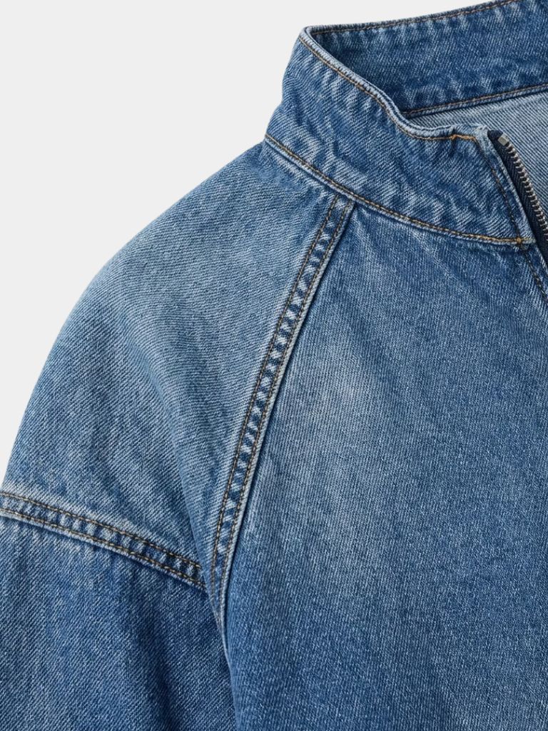 Giacca in Denim Stonewash con Zip a Quarto