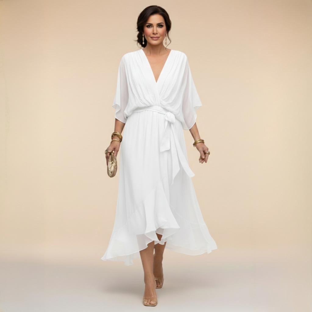 Monica - Vestito in chiffon con scollo a V