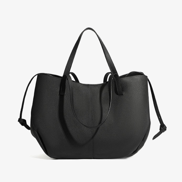 Elegant Genuine Pebbled Leather Tote Bag with Pouch