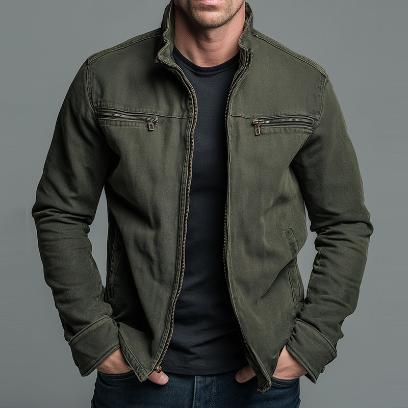Giacca Denvera in Cotone Vintage con Chiusura a Zip