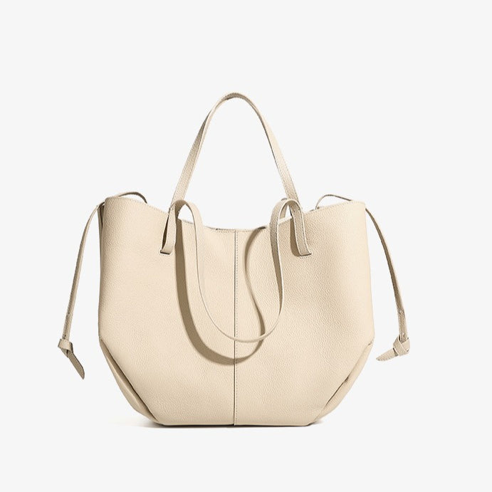 Elegant Genuine Pebbled Leather Tote Bag with Pouch