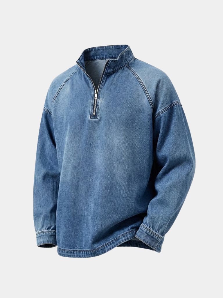 Giacca in Denim Stonewash con Zip a Quarto