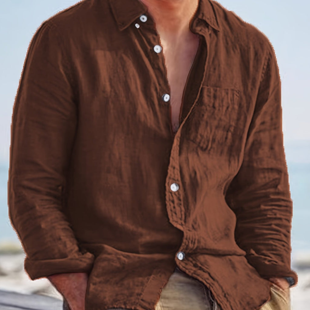 Camicia casual da uomo a maniche lunghe, alla moda, facile, comoda, trendy, tinta unita, con bottoni, adatta a tutti gli abiti, camicia a maniche lunghe