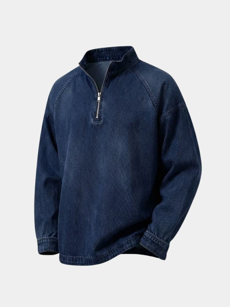 Giacca in Denim Stonewash con Zip a Quarto
