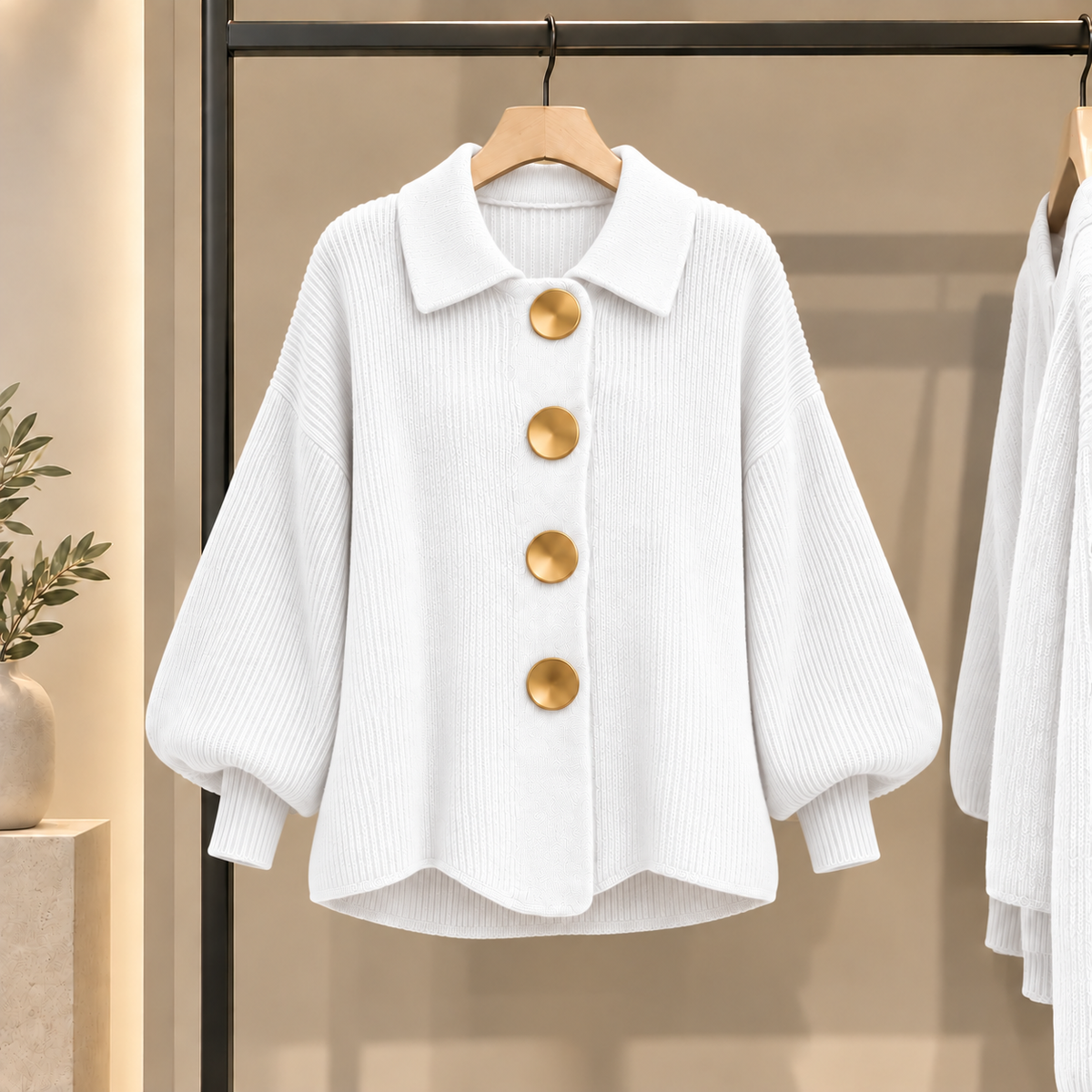 Cardigan oversize con colletto e grandi bottoni metallici