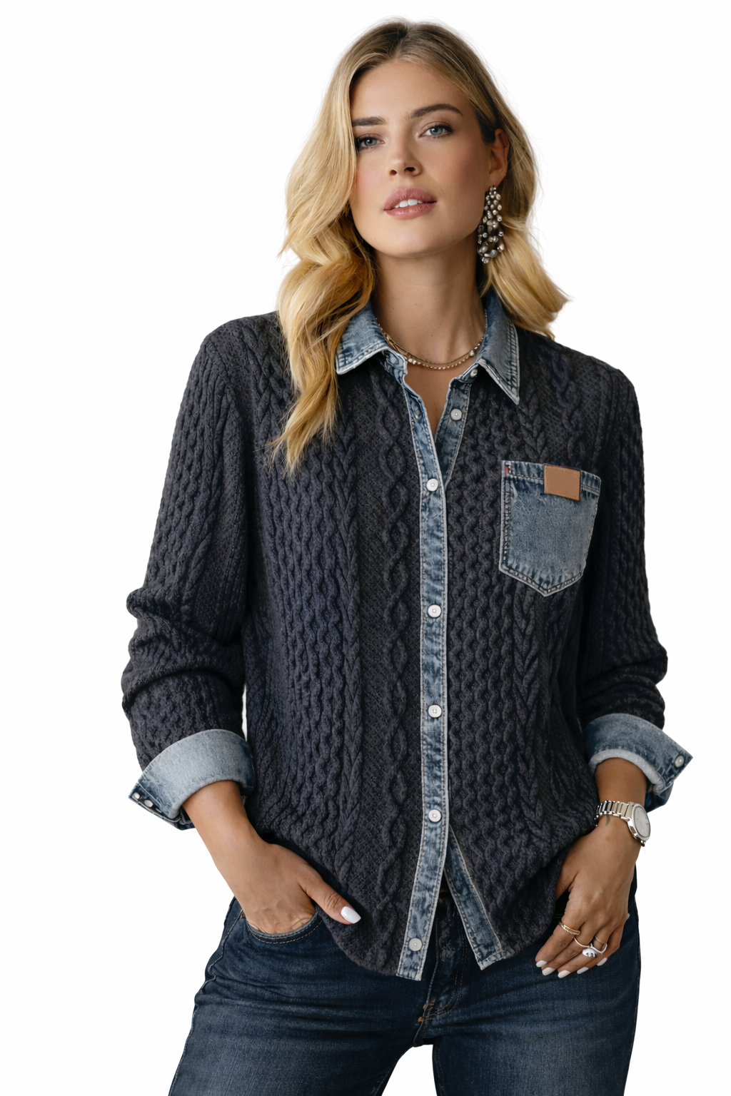 Ambra | Top in Maglia Patchwork con Dettagli Denim