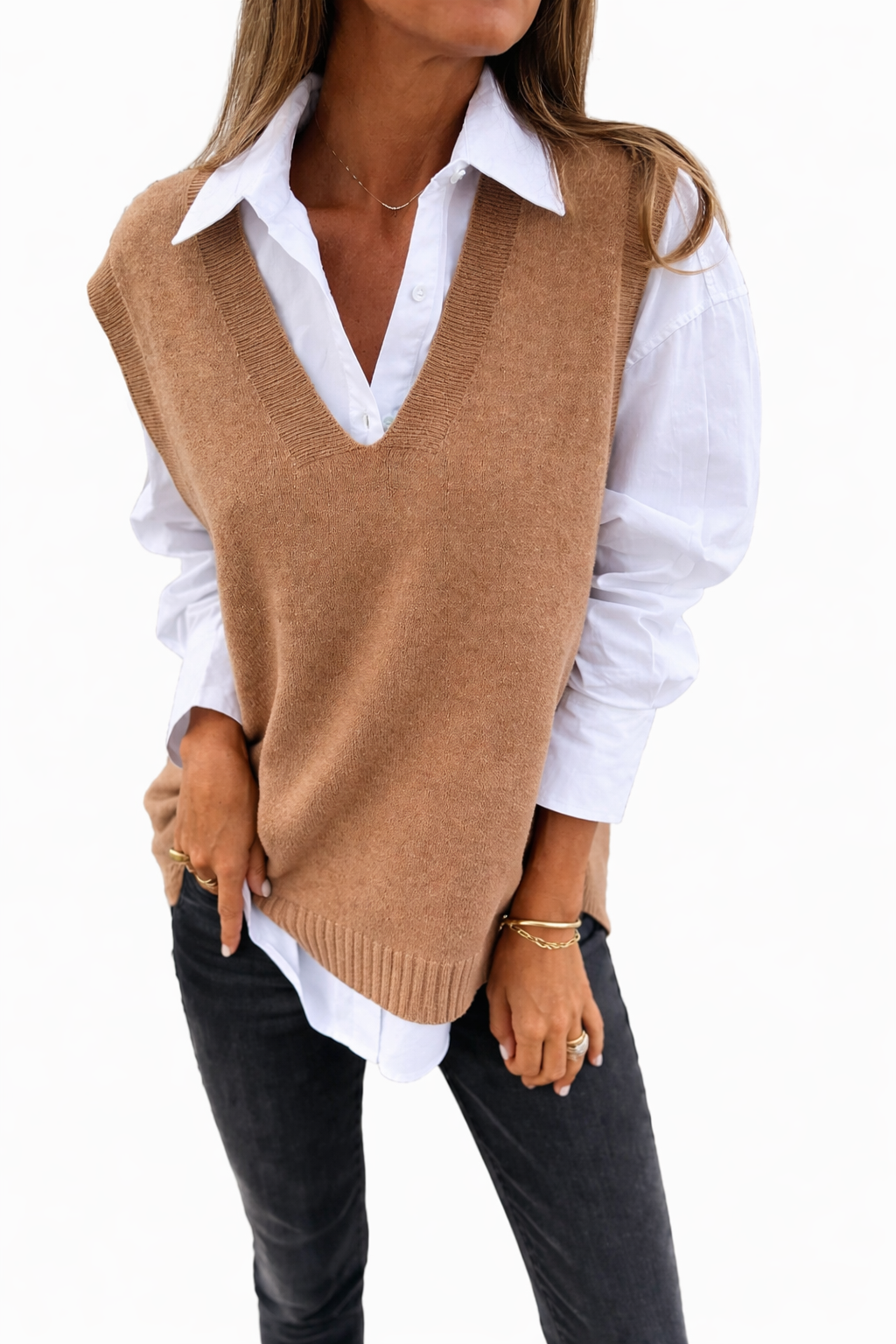 Maglione senza maniche intrecciato