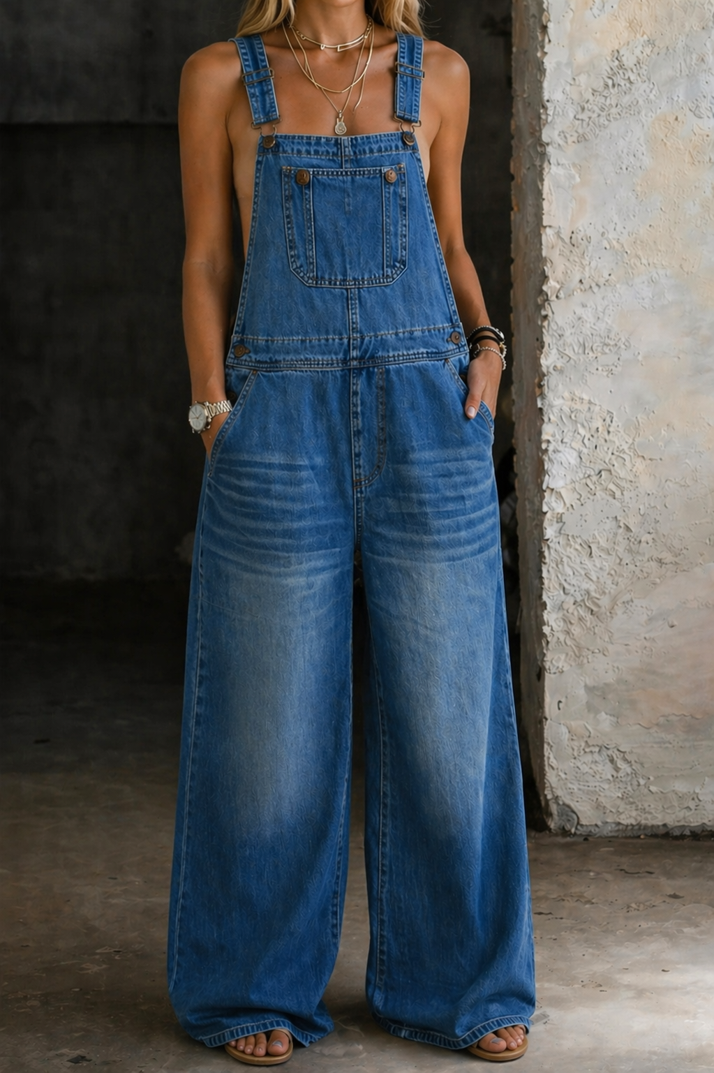 Harper | Mono in denim con vita elastica
