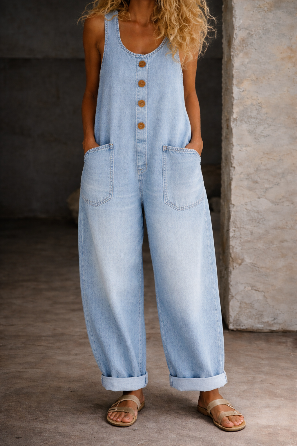 Sadie | Salopette in Denim di Cotone Lavato Vintage