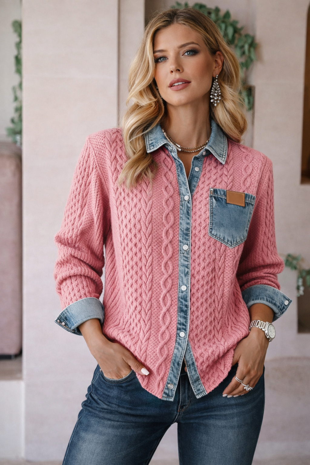 Ambra | Top in Maglia Patchwork con Dettagli Denim