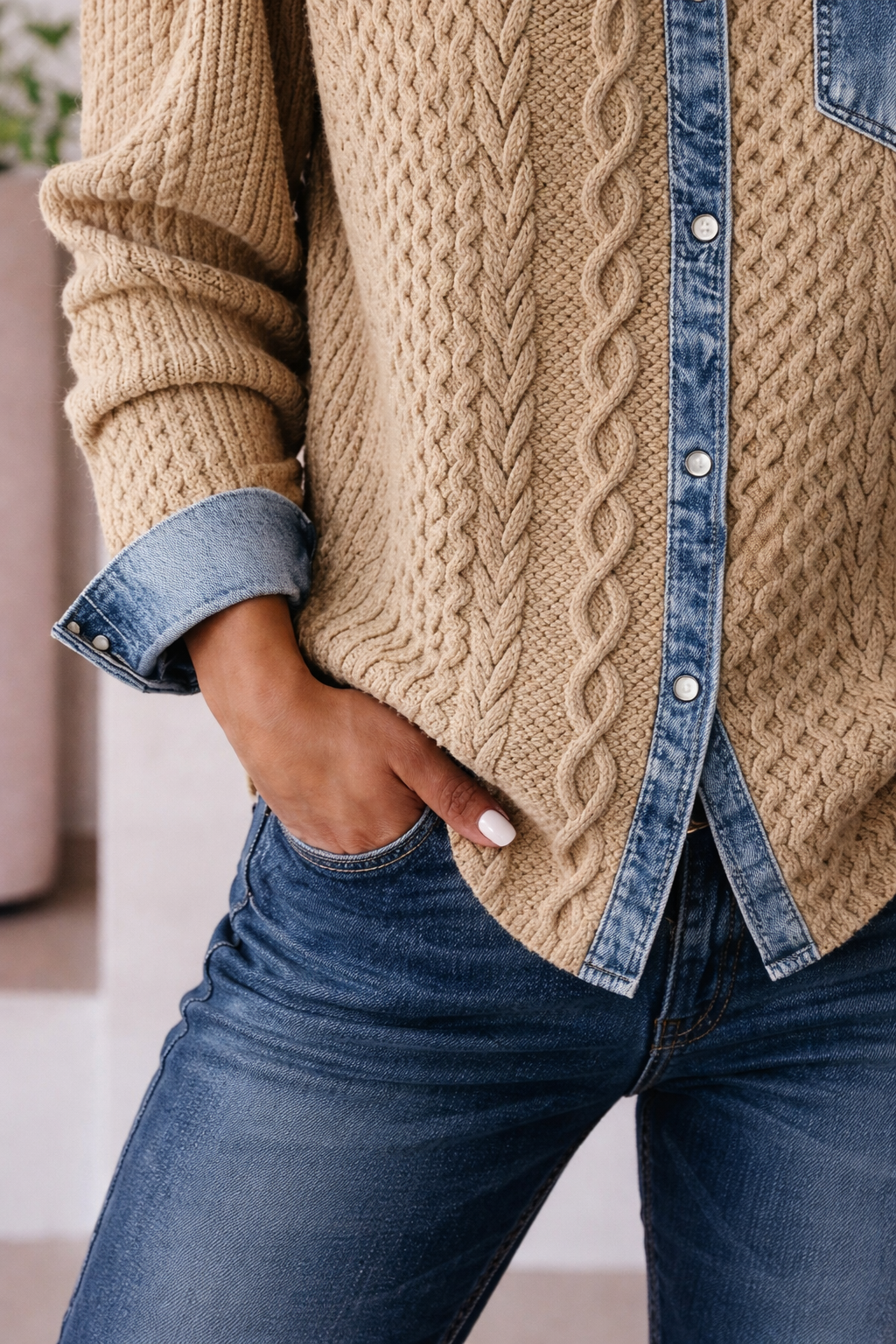 Ambra | Top in Maglia Patchwork con Dettagli Denim