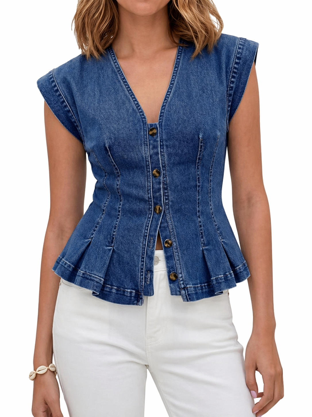 Viera | Top in Denim con Scollatura a V