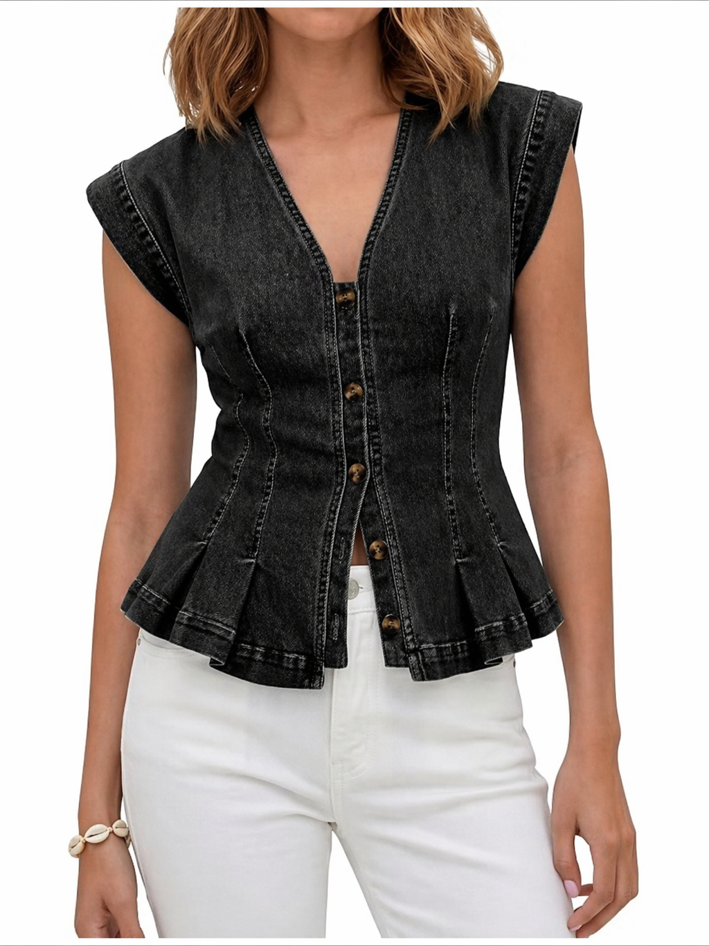Viera | Top in Denim con Scollatura a V
