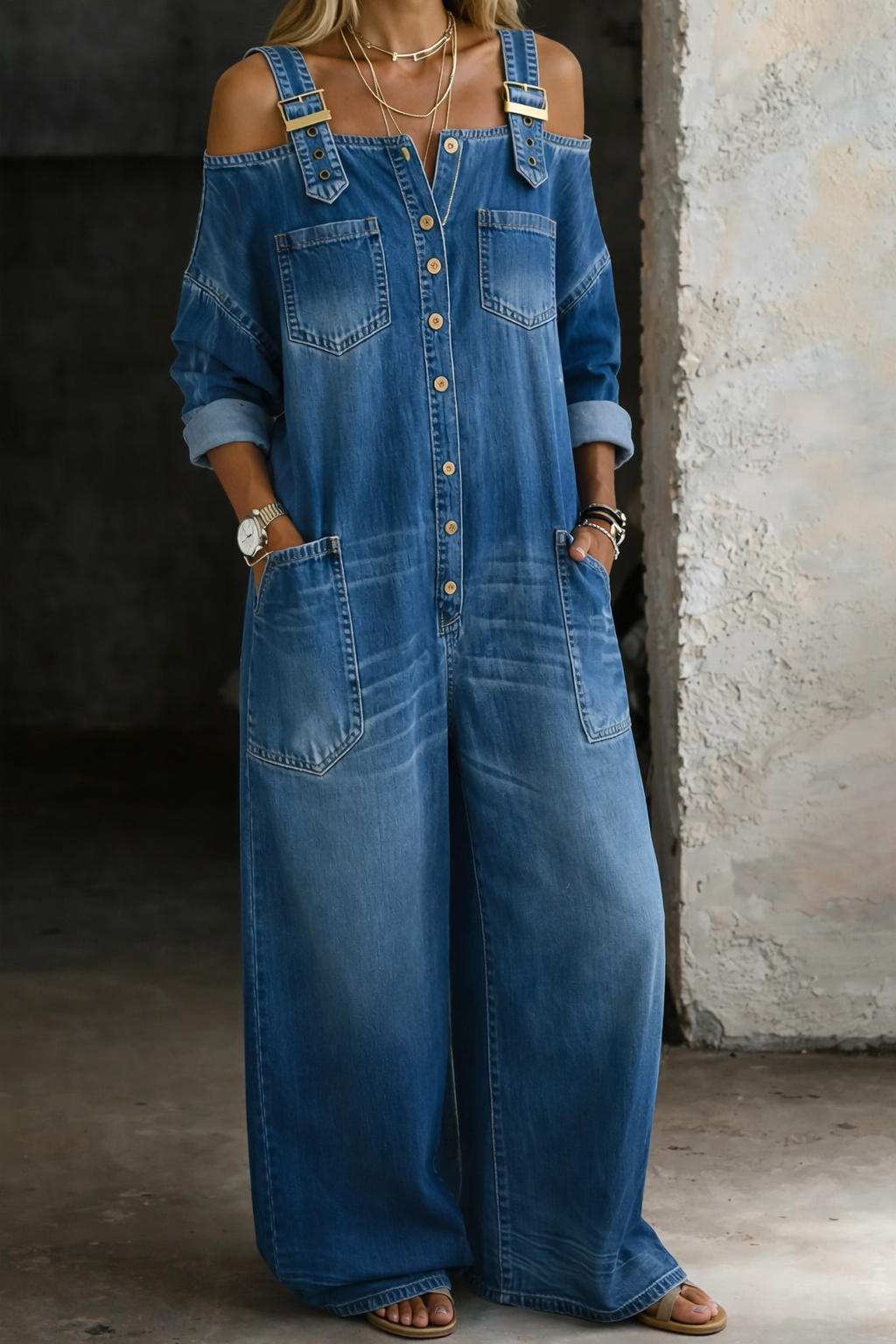Sophia | Tuta in Denim con Spalle Scoperte