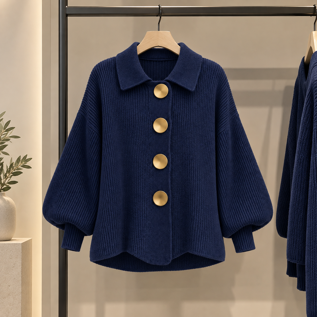 Cardigan oversize con colletto e grandi bottoni metallici