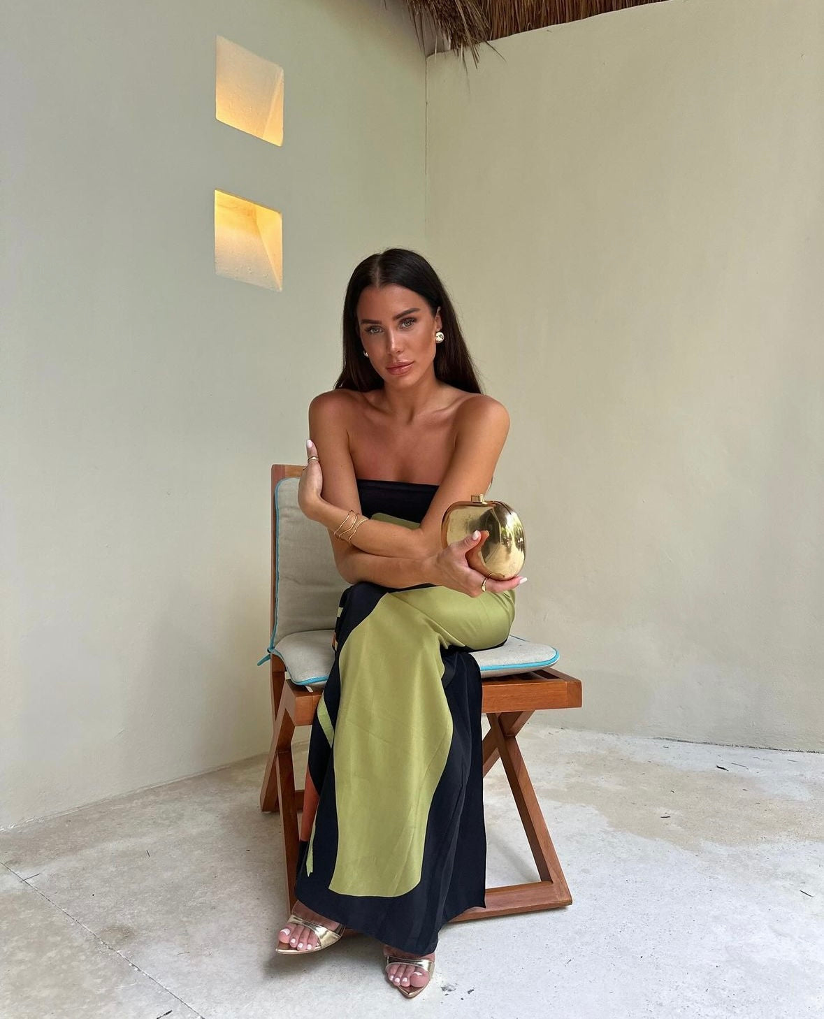 Abstract Strapless Maxi Dress