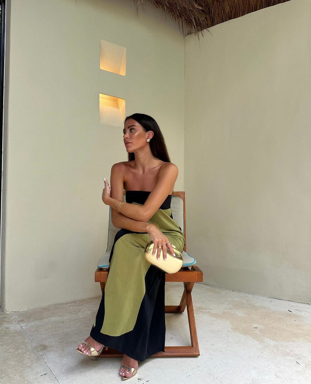 Abstract Strapless Maxi Dress