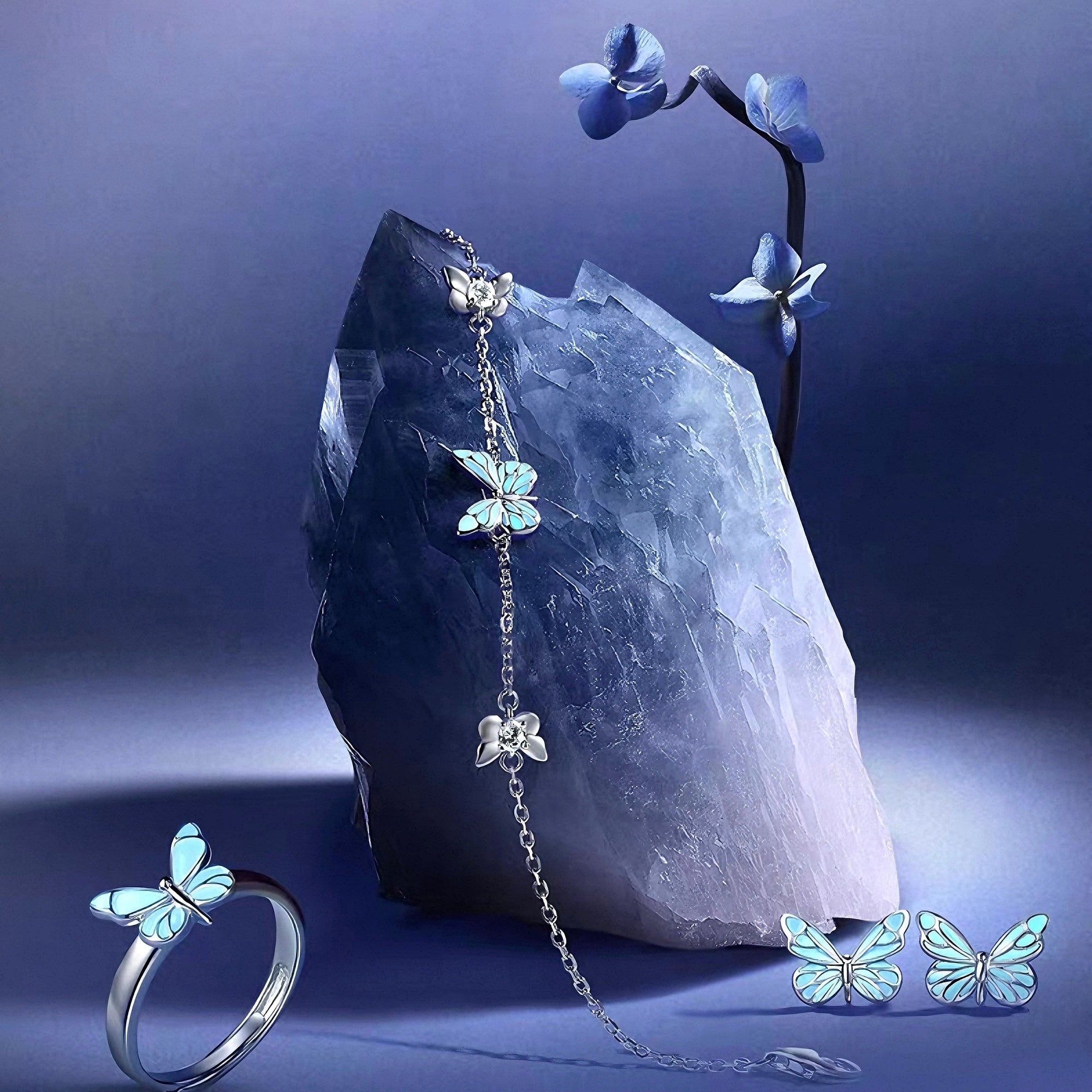 Luminous Dream Blue Butterfly Jewelry Bundle