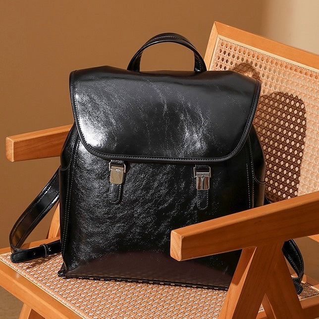 Genuine Leather Unisex Bronze-Era Casual Backpack