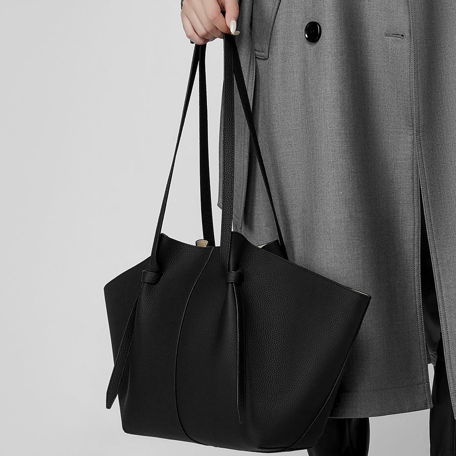 Duo-Set Textured Leather Tote with Pouch