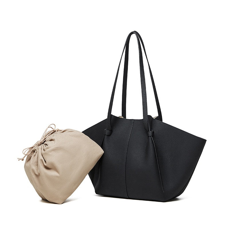 Duo-Set Textured Leather Tote with Pouch