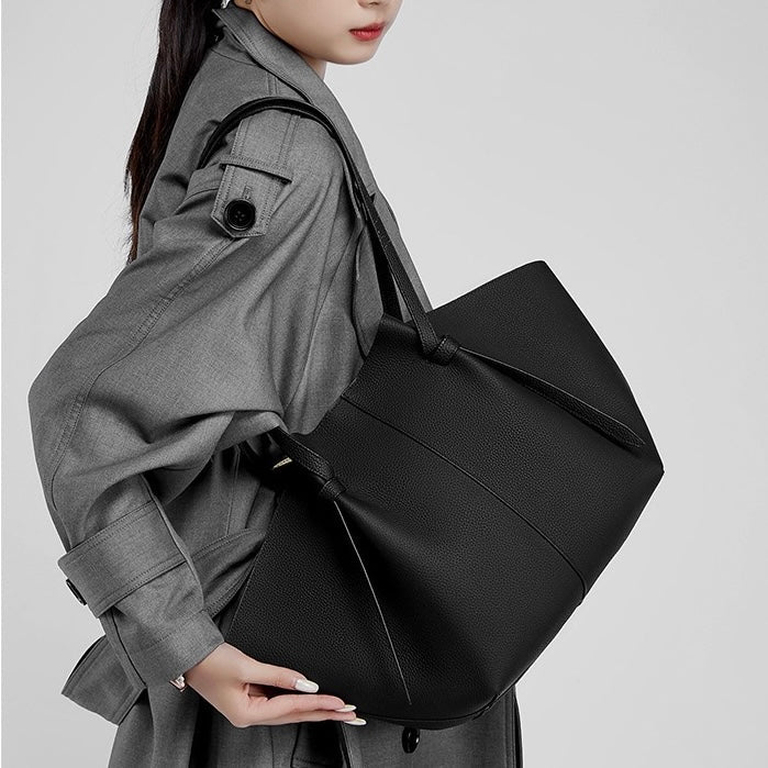 Duo-Set Textured Leather Tote with Pouch