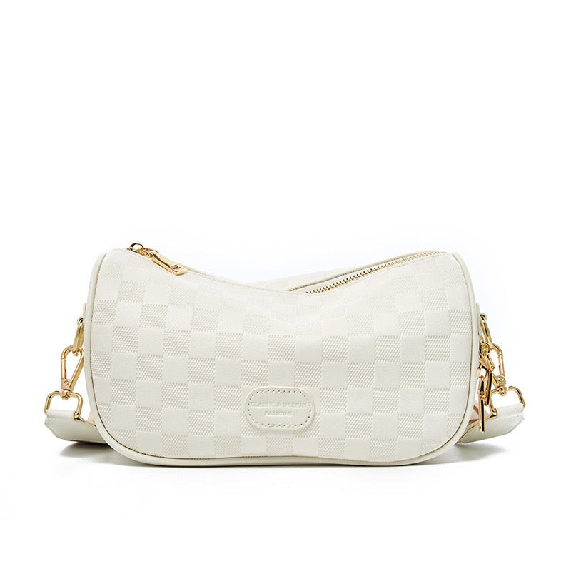 Elegant Women's Genuine Leather Checkered Crossbody Bag